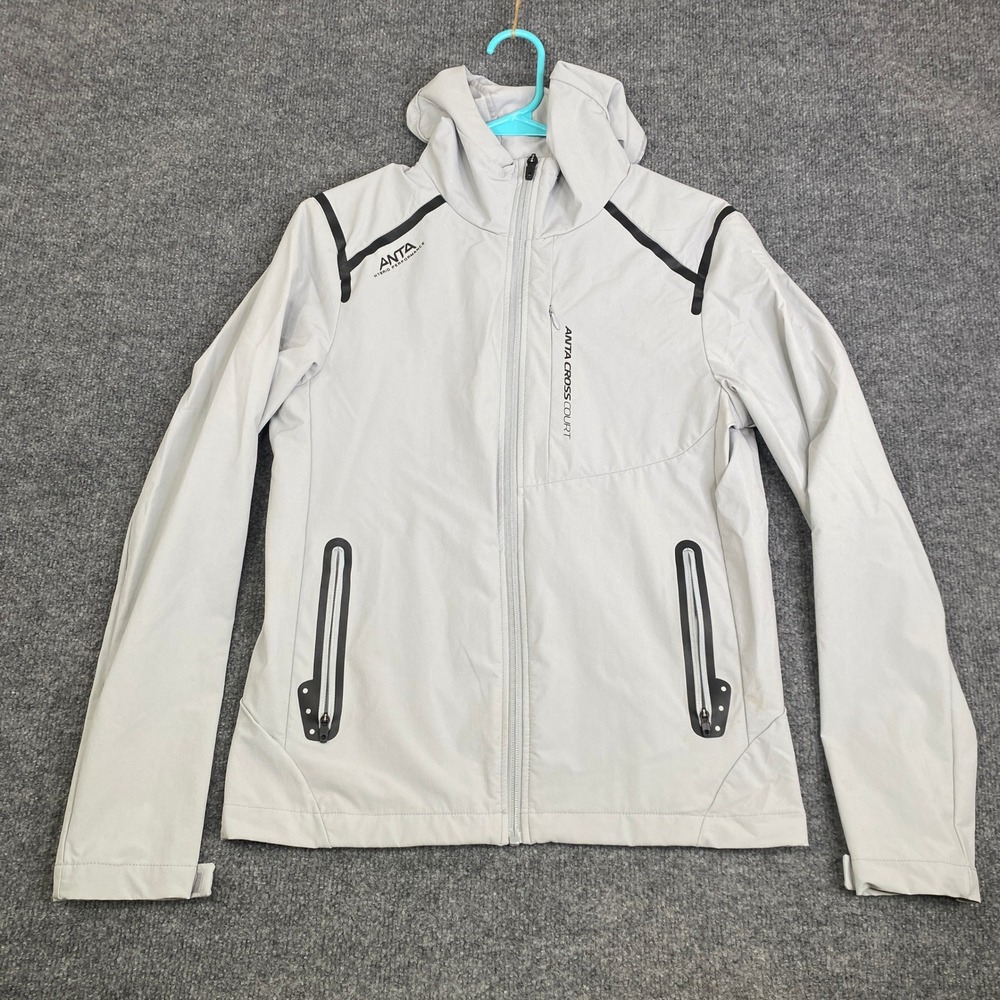 ANTA Hybrid Performance Cross Court Women Grey Hooded Full Zip Jacket Size M